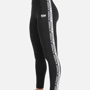 adidas Black Leggings with White Logo Tape
